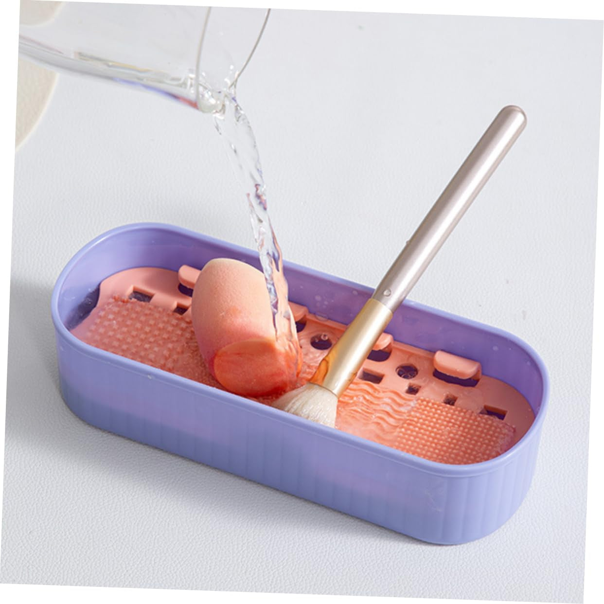 Makeup Brush Cleaner Storage Box Compact Makeup Tool Cleaning Holder for Home Use Lightweight and Portable Practical Design