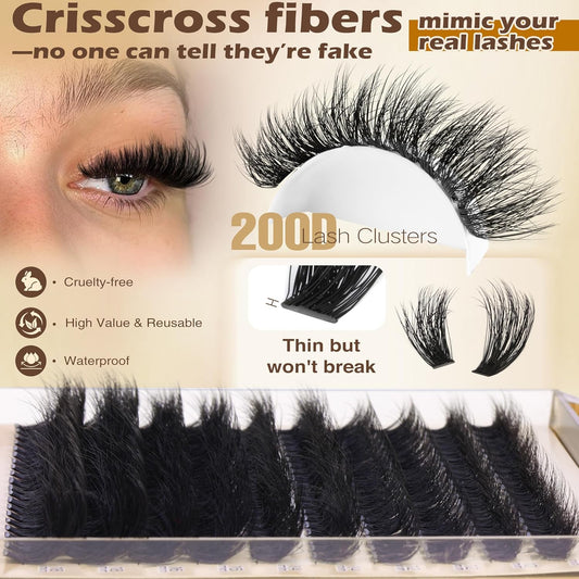 DIY Lash Extension Kit 30D Eyelash Extensions Natural Look Lash Clusters 10-16Mm Eyelashes Clusters Left Right Lash Clusters with Lash Bond and Seal CD Curl DIY Eyelash Clusters