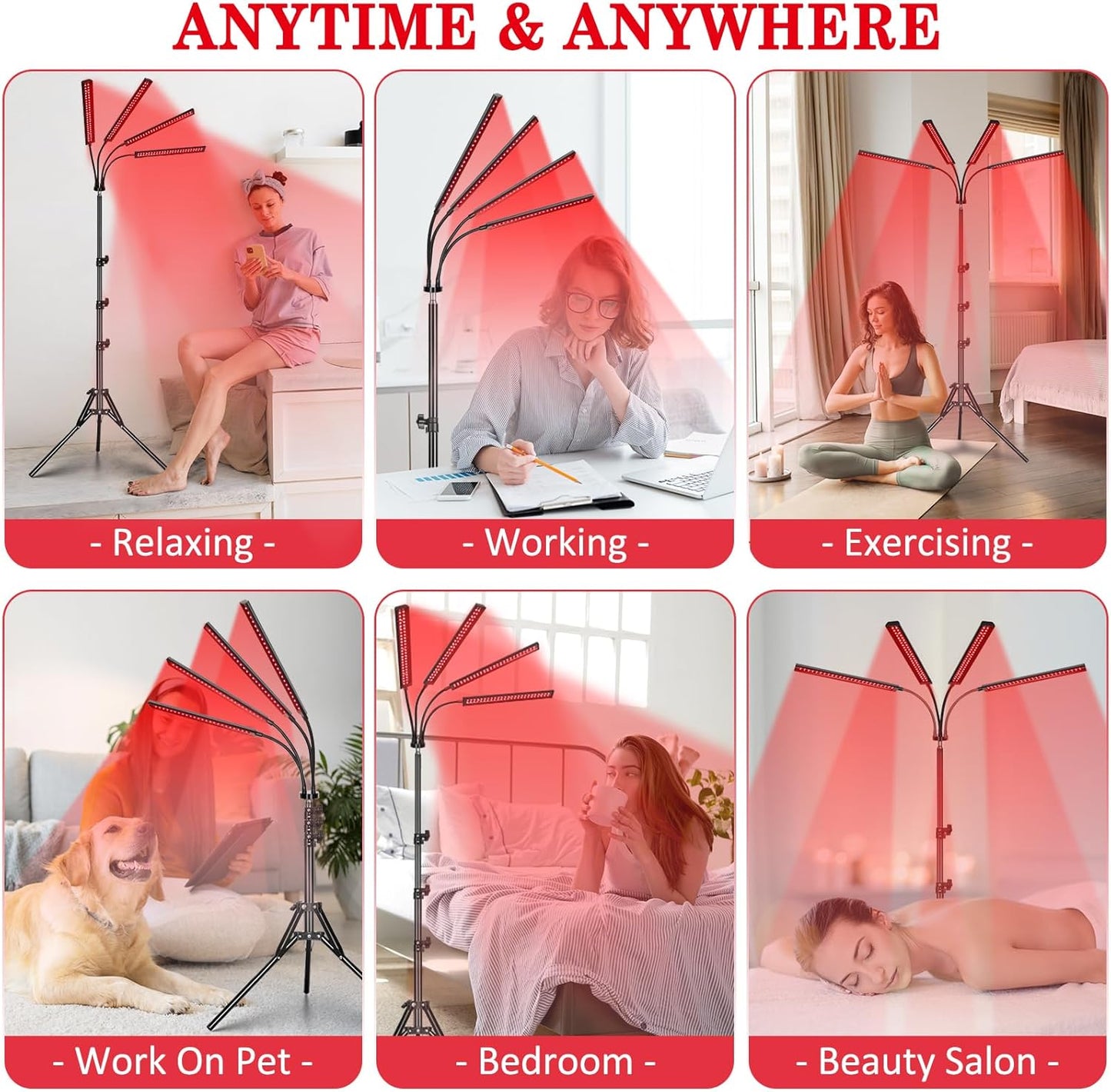 ® Red Light Therapy Lamp for Face and Body, 4-Head Light Therapy Device with Adjustable Stand, 3-In-1 Chip 660Nm Red Light & 850Nm near Infrared Light for Skin Care, Muscle Comfort, Home Use