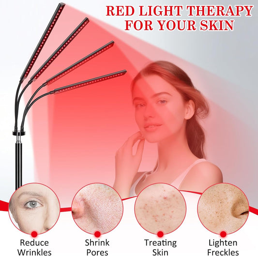 ® Red Light Therapy Lamp for Face and Body, 4-Head Light Therapy Device with Adjustable Stand, 3-In-1 Chip 660Nm Red Light & 850Nm near Infrared Light for Skin Care, Muscle Comfort, Home Use