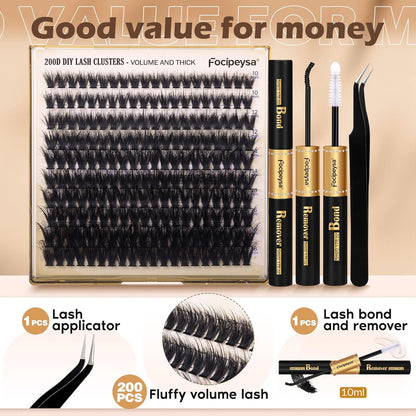 DIY Lash Extension Kit 30D Eyelash Extensions Natural Look Lash Clusters 10-16Mm Eyelashes Clusters Left Right Lash Clusters with Lash Bond and Seal CD Curl DIY Eyelash Clusters