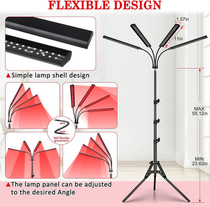 ® Red Light Therapy Lamp for Face and Body, 4-Head Light Therapy Device with Adjustable Stand, 3-In-1 Chip 660Nm Red Light & 850Nm near Infrared Light for Skin Care, Muscle Comfort, Home Use