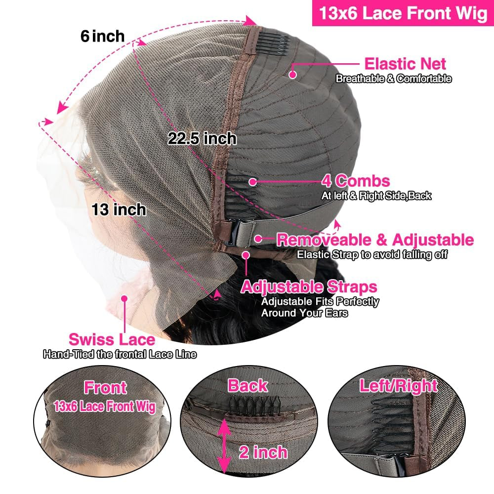 13X6 Deep Wave Lace Front Wigs Human Hair 220 Density Deep Curly Lace Front Wigs Human Hair Glueless Transparent Lace Frontal Wig for Women Pre Plucked with Baby Hair Natural Black (26 Inch)