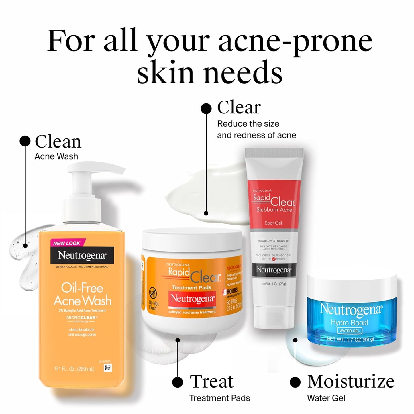 Neutrogena Rapid Clear Acne Treatment Pads with Salicylic Acid Facial Cleanser for Face Cleansing and Oil Removal, Helps Fight Pimples, 60 Count, Resealable Jar