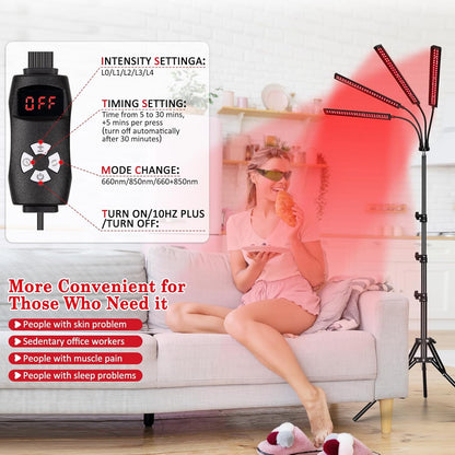 ® Red Light Therapy Lamp for Face and Body, 4-Head Light Therapy Device with Adjustable Stand, 3-In-1 Chip 660Nm Red Light & 850Nm near Infrared Light for Skin Care, Muscle Comfort, Home Use